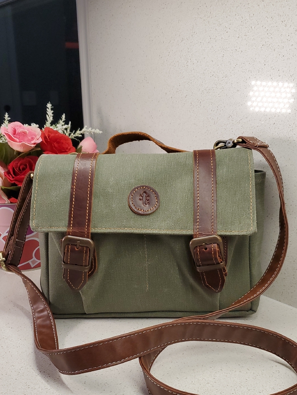 Unisex Walkbag By SEMENDER LEATHER GOODS Olive Green Canvas Messenger Bag